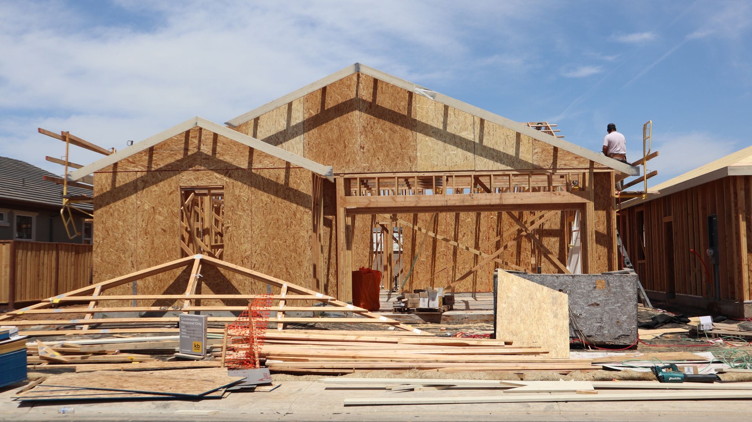 Walls and roof framing going up on the new home